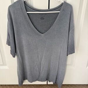 American Eagle Outfitters Women's Slate Blue V-Neck Top
